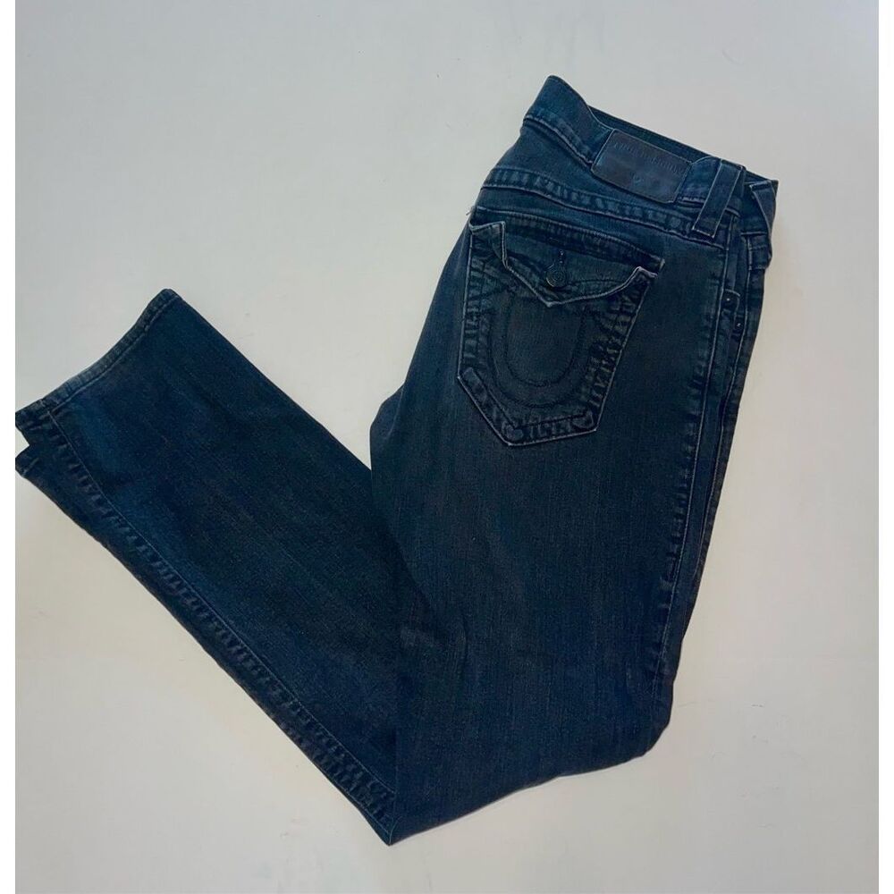True Religion Ricky Black Denim Relaxed Straight Jeans, Size 32‎ A46